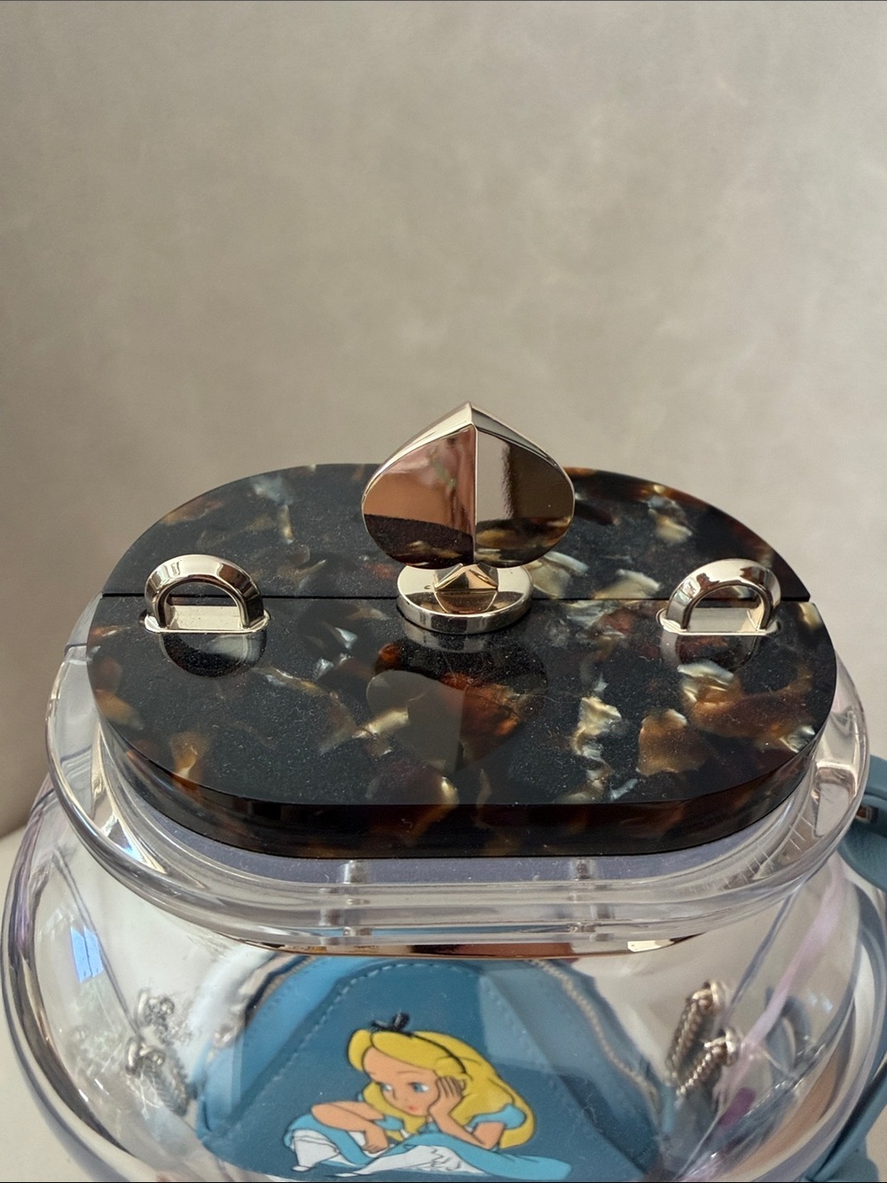 Kate Spade X Disney clear jar crossbody with blue Alice applique and pink tag - Picture 5 of 13